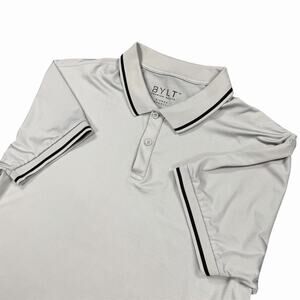 BYLT Premium Basics Polo Shirt Mens Large Gray Ringer Performance Stretch Short